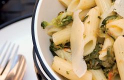 Penne with zucchini, broccoli and parmesan