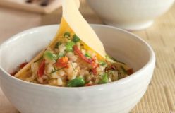 Spring vegetable risotto with prosciutto
