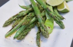 Char-grilled asparagus and beans with olive oil and black pepper